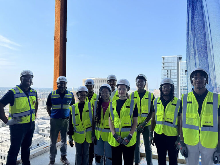 JCP employees and students on a jobsite tour